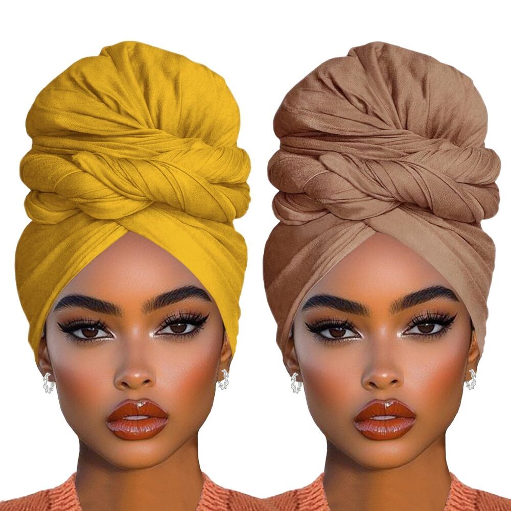 7564 2 Piece Long Solid Color Stretch Head Wrap African Jersey Turban